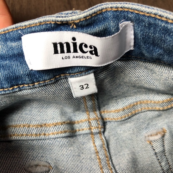 Mica Denim Jeans Women’s 32 Blue High Rise Crop Flare Distressed Hem - Picture 9 of 11